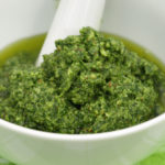 Basil pesto in a bowl
